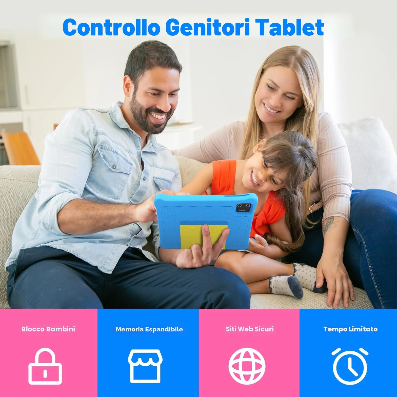 Yicty Tablet Bambini 7 Pollici Andriod 13 Tablet per Bambini Quad Core 5 GB RAM 32 GB ROM 128 GB Estensione Controllo Parentale Tablets Educativo con Custodia Antiurto (Blu)