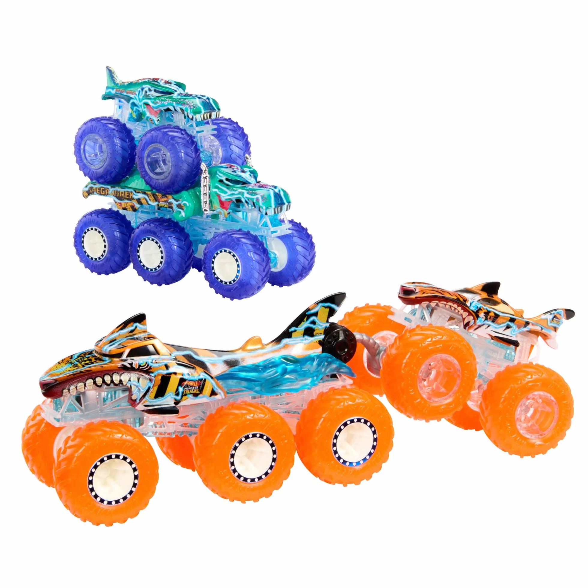 Hot Wheels Monster Trucks Multipack Tiger Shark Mega-Wrex 1:64 Power Smashers HYJ29