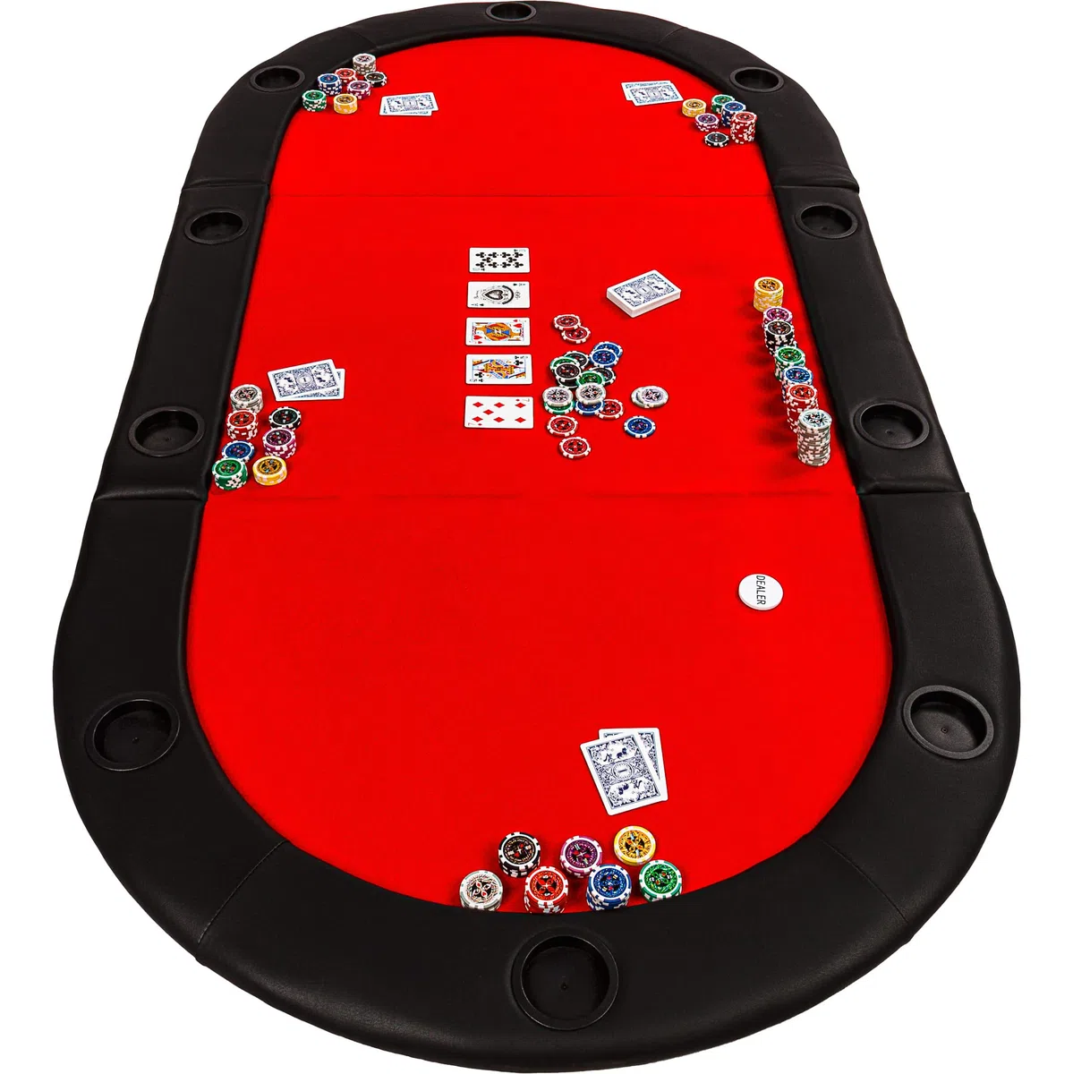 GAMES PLANET Tavolo da Poker Pieghevole Straight Flush con Borsa, 208 x 106 x 3 cm, Piano in MDF, bracciolo Imbottito, 10 portabicchieri, Colori a Scelta - Blu