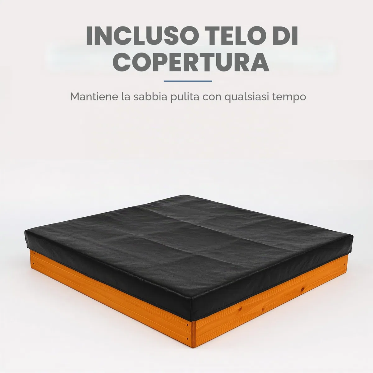 Bestlivings Sabbiera con copertura 90 x 90 x 16 cm, sandbox in legno con telone contro erbacce e coleotteri, cassetta con angoli colorati per il giardino