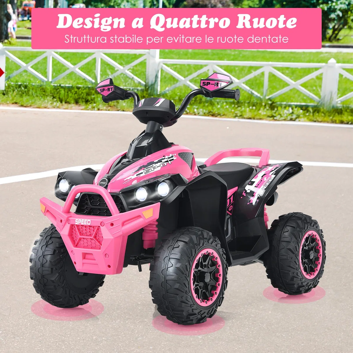 COSTWAY 12V Quad Elettrico per Bambini, Auto Cavalcabile con Luci LED Musica, 2,2-4,3 km/h, Rosa