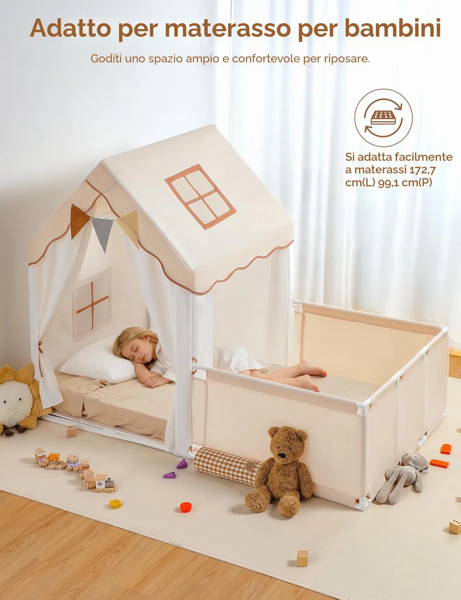 Besrey Tenda per Bambini 2-in-1 con Parco Giochi Casetta da Gioco Interna con Luci LED per 4-5 Bambini