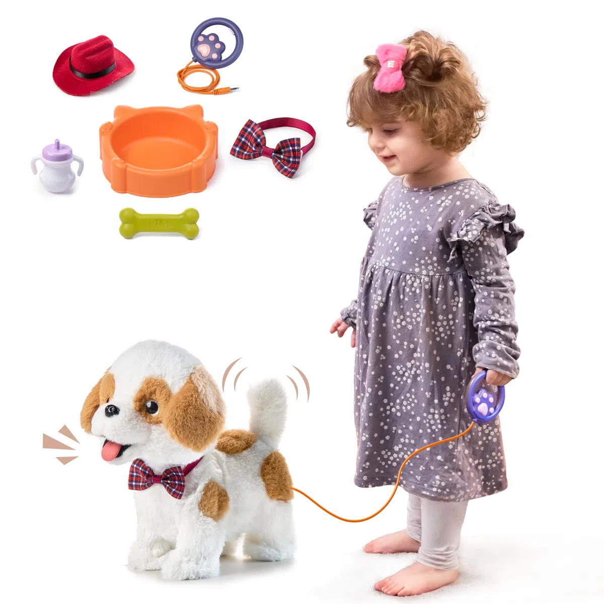 Peluche Cane Interattivo che Abbaia e Cammina e Leccare con Guinzaglio Giocattolo per Bambini 3-6+ Anni