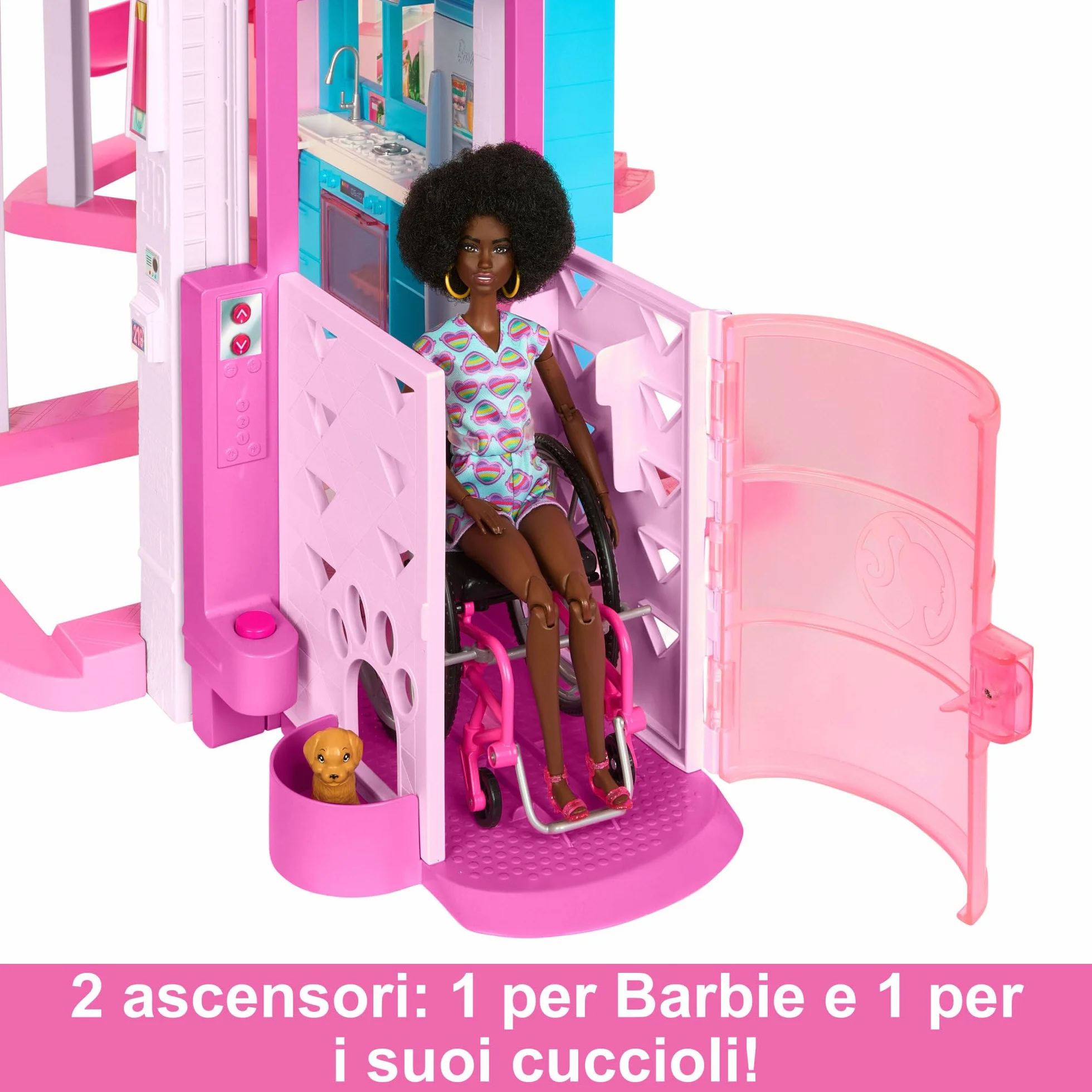 Barbie - Casa dei Sogni di Barbie, playset casa delle bambole con piscina, scivolo a 3 piani, ascensore e aree di gioco per cuccioli, 75+ accessori, giocattolo per bambini, 3+ anni, HMX10
