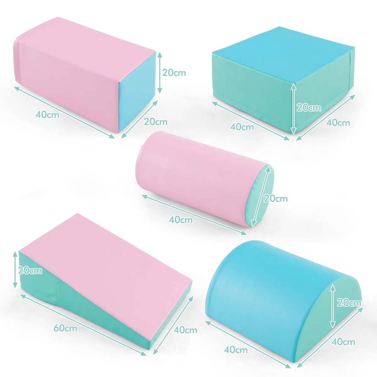 LIFEZEAL Set di 5 Blocchi Morbidi in Schiuma per Bambini 9-36 Mesi, Costruzioni, Libera Combinazione, Mattoni Cubi Componibile, Giocattolo Attività, con Scivolo, Arrampicata (verde+rosa)