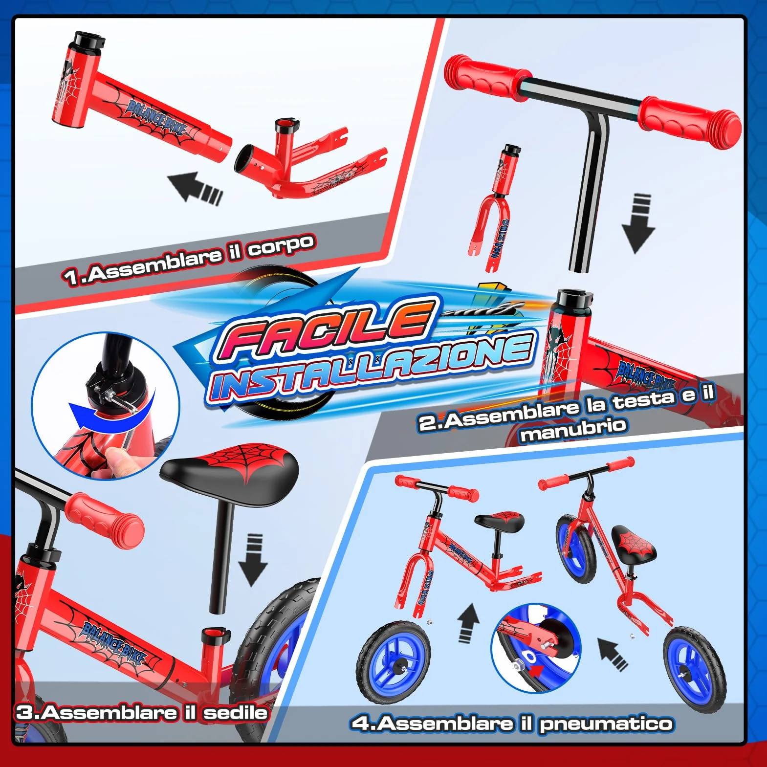 Braxel Bicicletta Bambini Senza Pedali 2-6 Anni, Giocattoli Giochi per Bambini 2 3 4 5 6 Anni Regalo Bambino, Bici Senza Pedali Balance Bike per l'Equilibrio, Manubrio e Sellino Regolabili, Max 35 KG