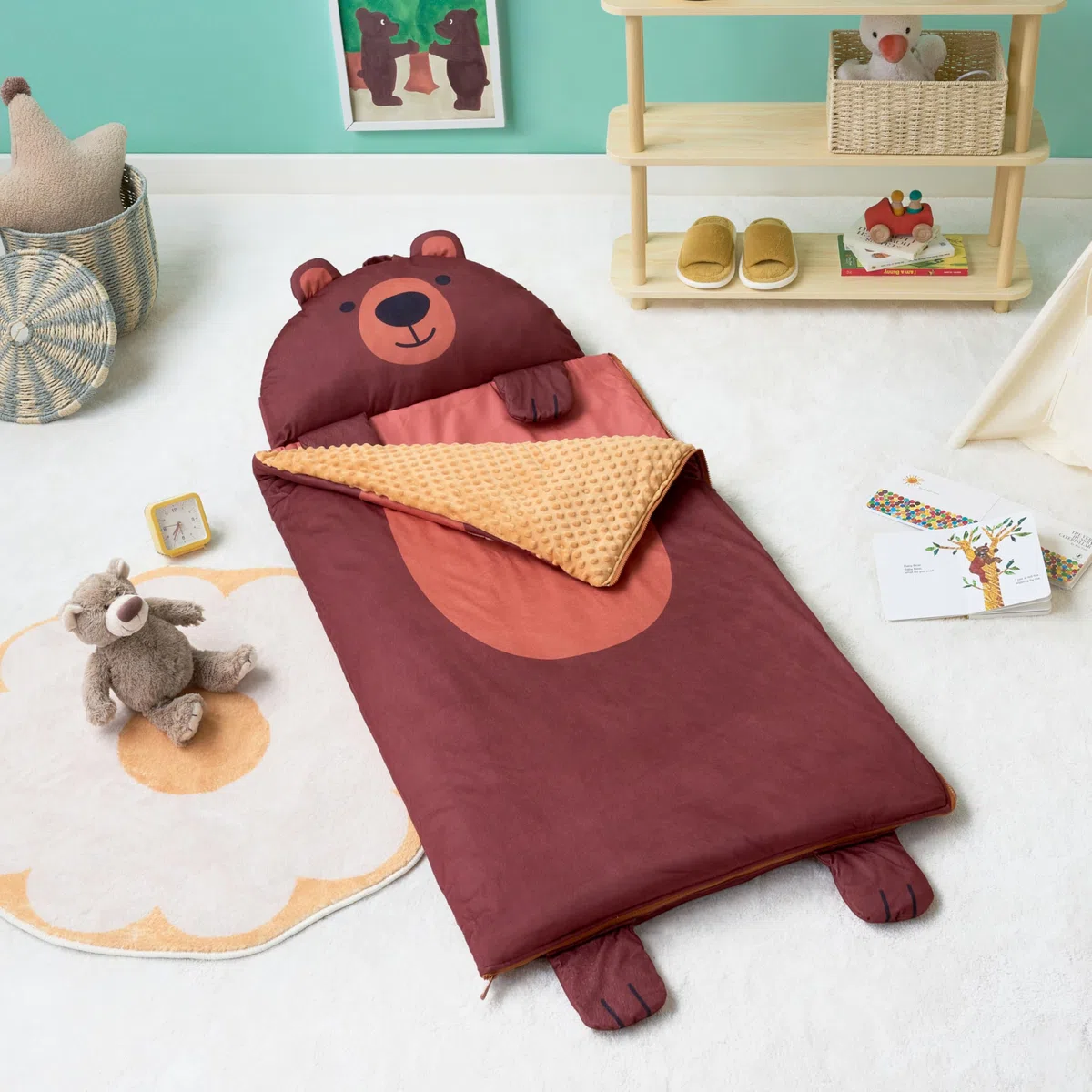 JOIEDOMISacco nanna a forma di orso, 152 x 68 cm, con cerniera, cuscino e coperta, Per bambini dai 3 anni in su, Per bambini e bambine in età prescolare
