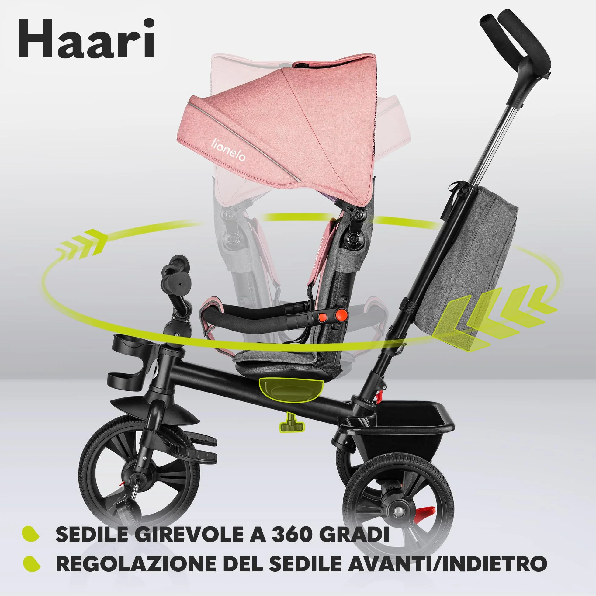 Lionelo Haari 2 in 1 Triciclo bici e passeggino fino a 25kg, Pieghevole, Fronte mamma e fronte strada, Regorabile compatto con Borsa e portabibite, Cinture a 3punti Triciclo per bambini da 1 a 5 anni