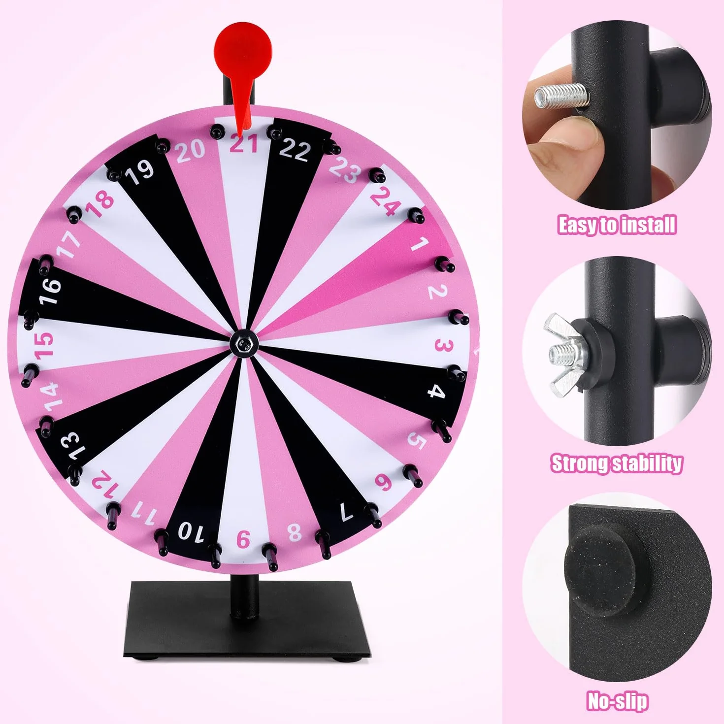 NQEUEPN Ruota dei Premi Lucky Spinning, 24 Ruota Girevole Slot Base Resistente Ruote Girevoli Ruota della Roulette da Tavolo Ruota della Lotteria per Giochi di Fortuna Gioco di società (Rosa)
