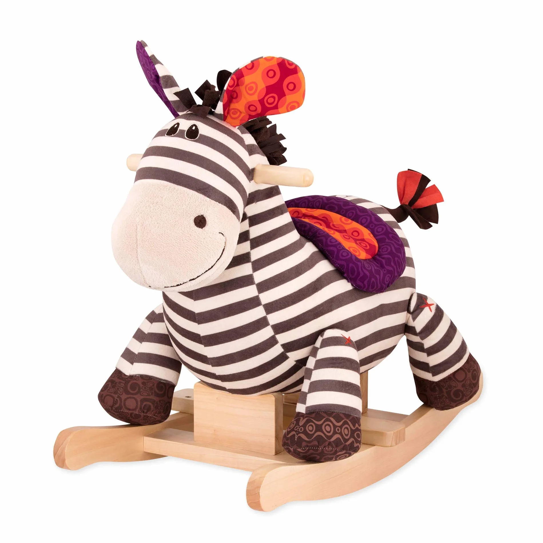 B. toys - Rodeo Rockers - Kazoo - Zebra a dondolo - Sedile comodo e dondoli in legno duro - Giocattolo per lo sviluppo del gioco attivo - Robusto e durevole - 18 mesi +