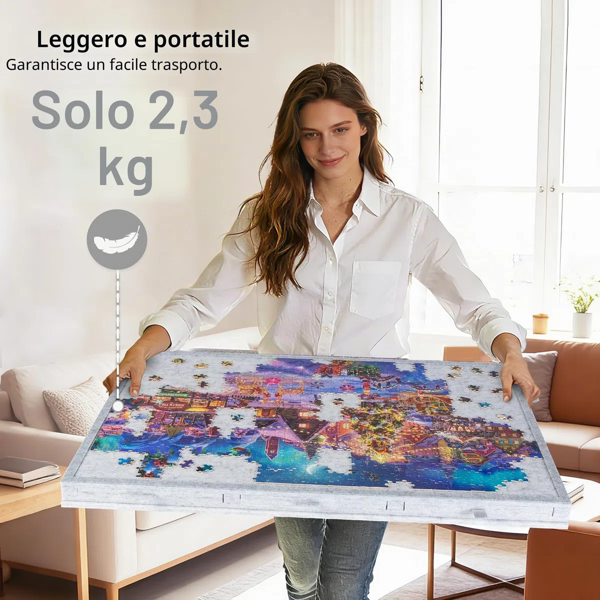 Lavievert Tavola puzzle inclinabile con supporto e copertura progettati 2 in 1, super leggero, in feltro, con 6 cassetti, tavolo puzzle portatile per giochi fino a 1000 pezzi, grigio chiaro