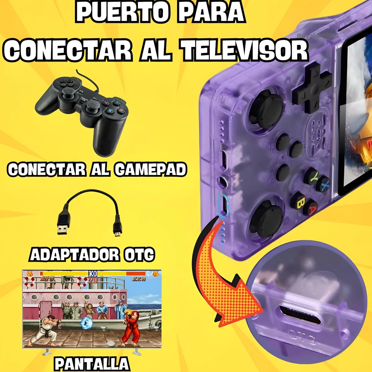 Console retrò portatile R36S con 15000 giochi - Mini console portatile con giochi per PS1, PSP, N64, NDS, SuperN, GameB, GBA, NeoG, ecc. Schermo HD IPS da 3,5 640 x 480 - Quad Core 1,6 GHz e RAM 1 GB
