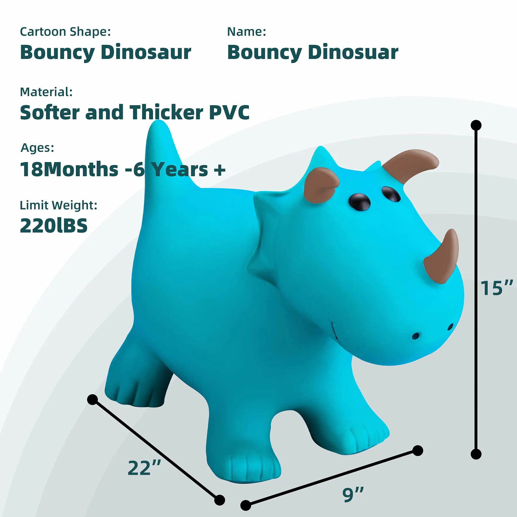 U&C Planet Animal Hopper per bambini,Dinosauro Hopper per bambini, Dinosauro Space Hopper,Gonfiabile rimbalzante Ride on Toys Regali per 2 3 4 5 6 anni Hop Along Yard Indoor Outdoor