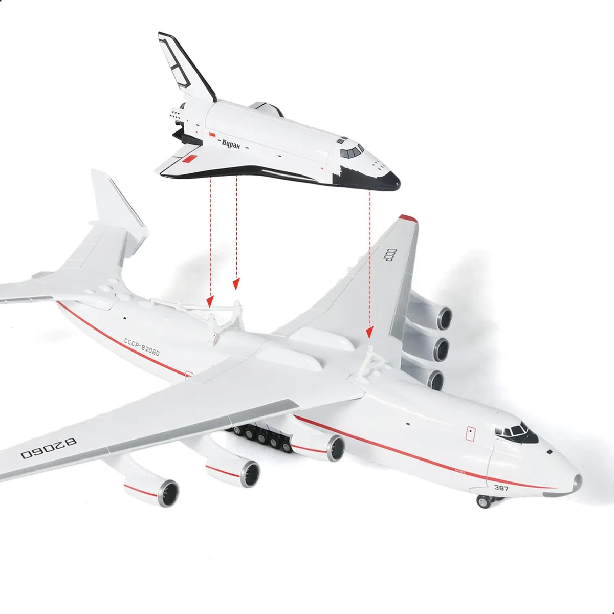 1/200 Antonov An-225 Buran Modello di navetta spaziale pre-costruito Mriya an 225 Modello di aereo (41,9 cm L) con supporto per appassionati di aerei militari adulti, oggetti da collezione