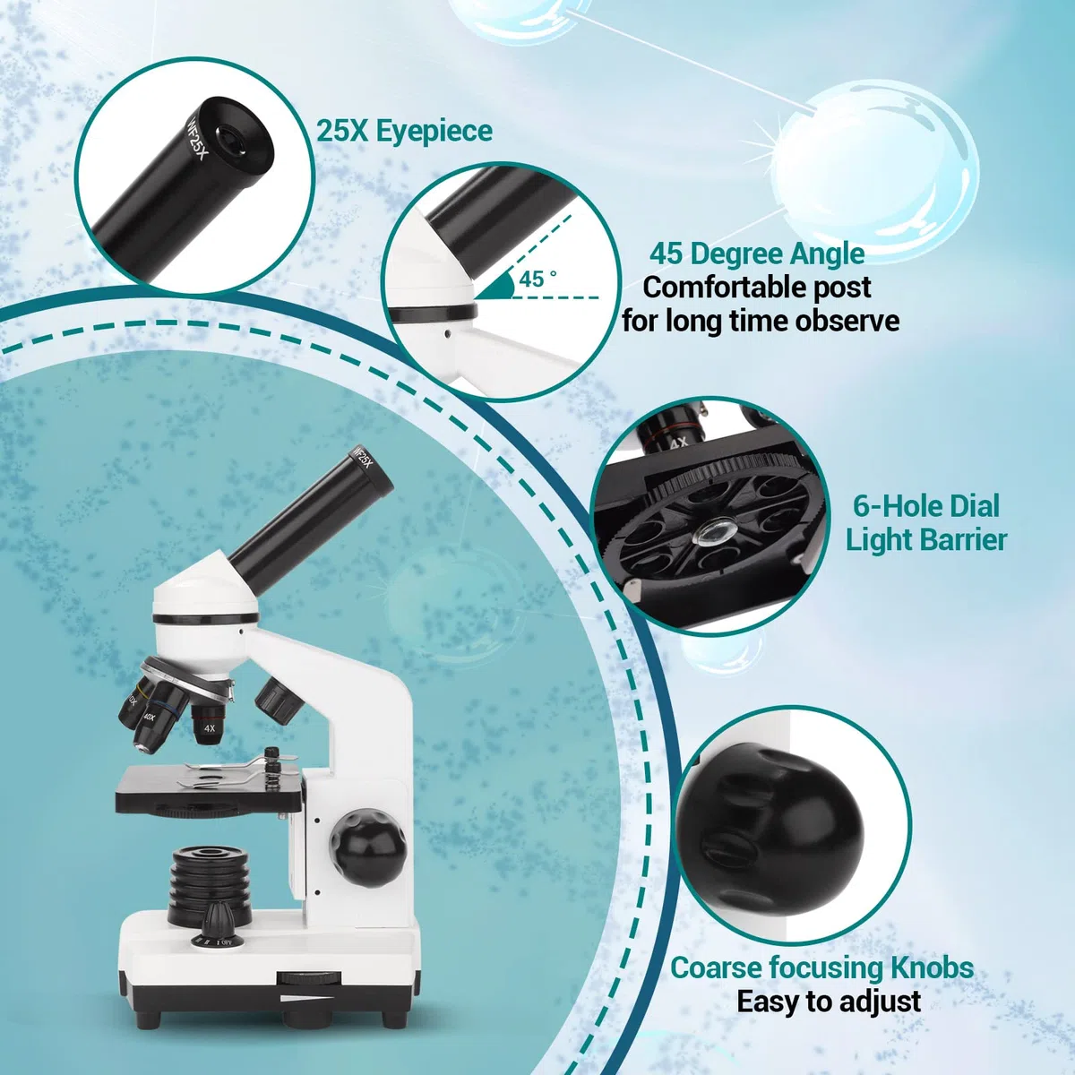 Microscopio per Bambini Studenti Ragazzi 100X-1000x, con vetrini preparati, adattatore per telefono, per Scuola Laboratorio Home biologico scientifico Enducation