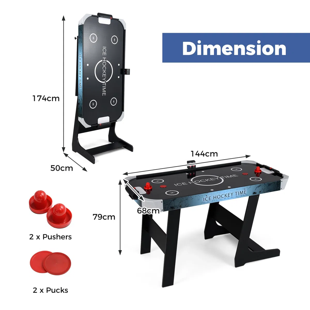 HOMASIS Tavolo da Air Hockey Pieghevole, Gioco Elettronico con Motore 12V e Display LED, 144 x 68 x 79 cm per Bambini e Adulti