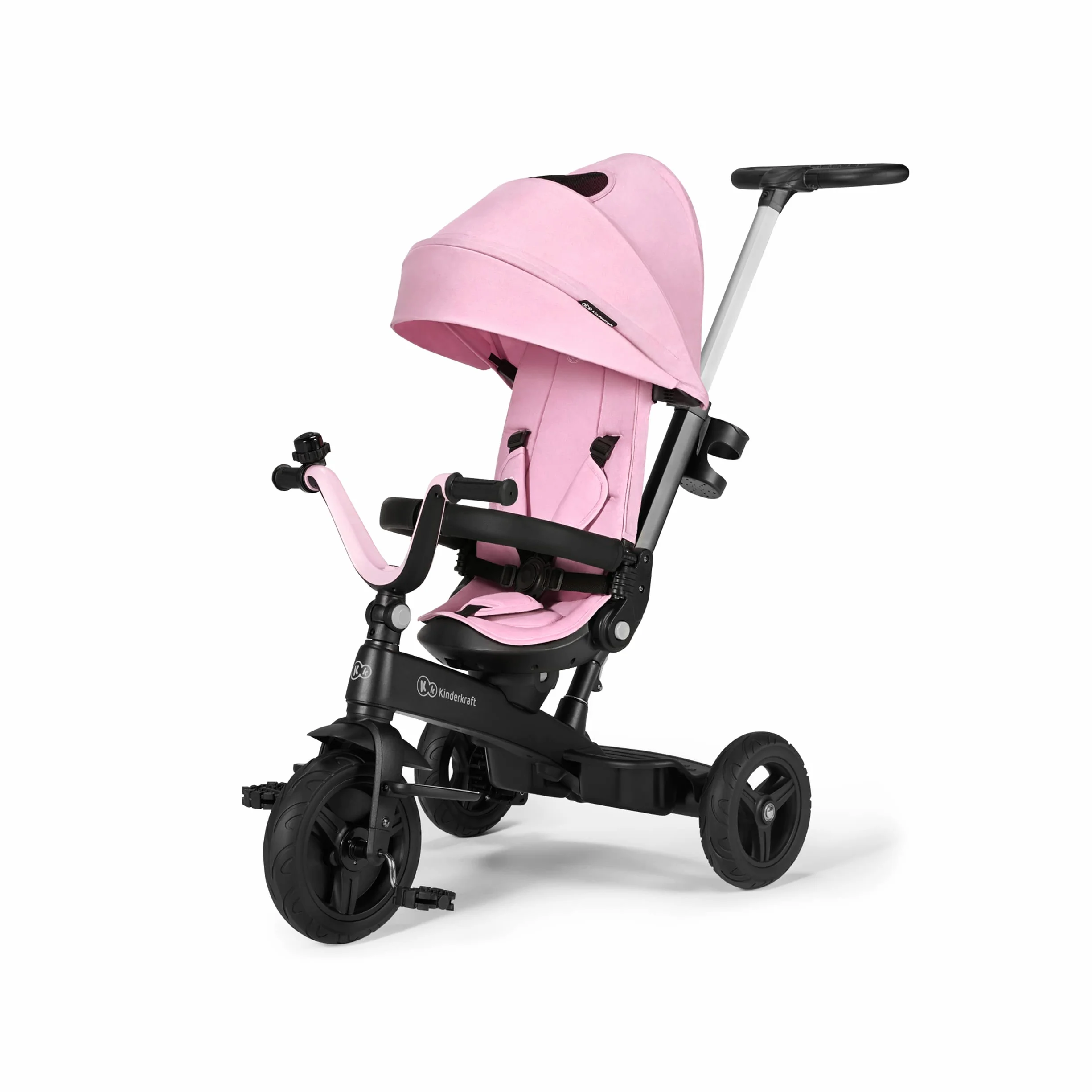 Kinderkraft Triciclo Evolutivo TWIPPER, con Maniglione, Sella Girevole 360 Gradi, Accessori, Campanello, Portabicchiere, da 9 Mesi fino a 5 Anni, Rosa