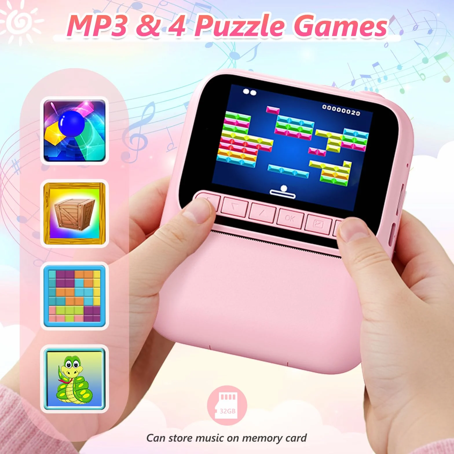 Macchina Fotografica Bambini Istantanea,Fotocamera Istantanea 1080P con 5 Rotoli di Carta da Stampa,Scheda da 32GB e Penne Colorate,Fotocamera Digitale Portatile per Bambini dai 3-14 Anni (Rosa)