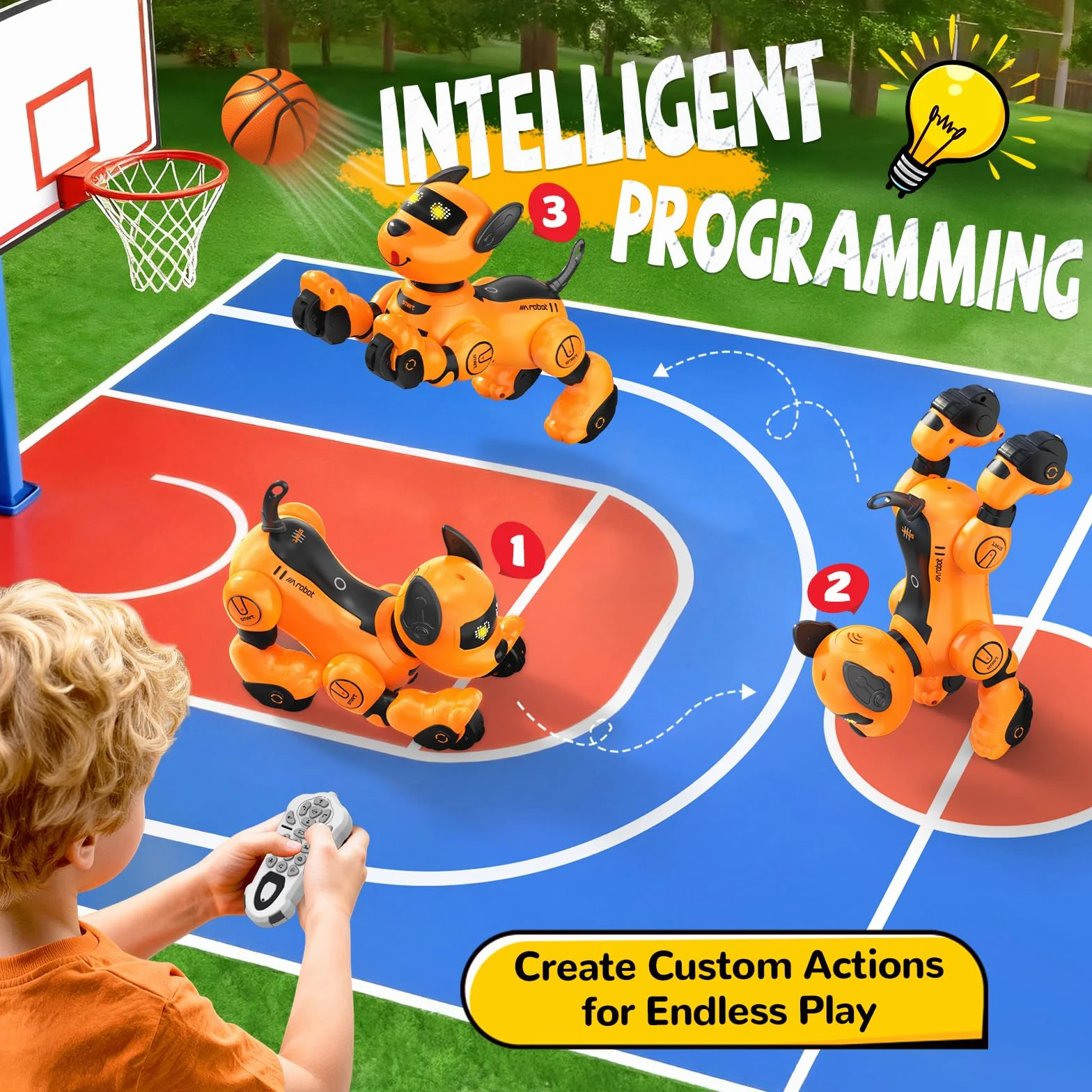 anysun Cane Robot, Giocattolo Cane Robot Ricaricabile, Giocattolo Programmabile con Funzione di Seguito, Comandi Vocali, Telecomando e Sensori Tattili, Regalo di Natale Ideale per Bambini (Giallo)