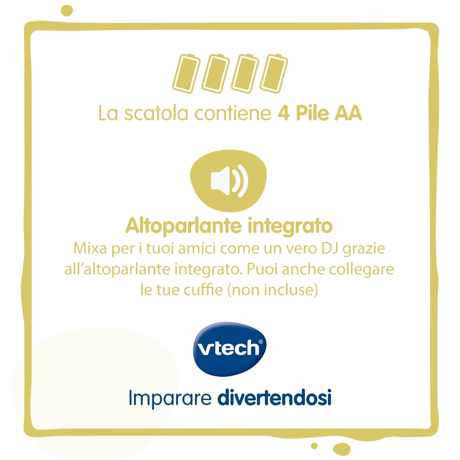 VTech Kidi DJ Mix, Console da DJ per Bambini, Effetti Luminosi da Concerto, DJ Mix da Bambini con Microfono, Collega il Tuo Lettore MP3, Jack o Bluetooth, Lingua Italiana, Batterie Incluse, 6+ Anni