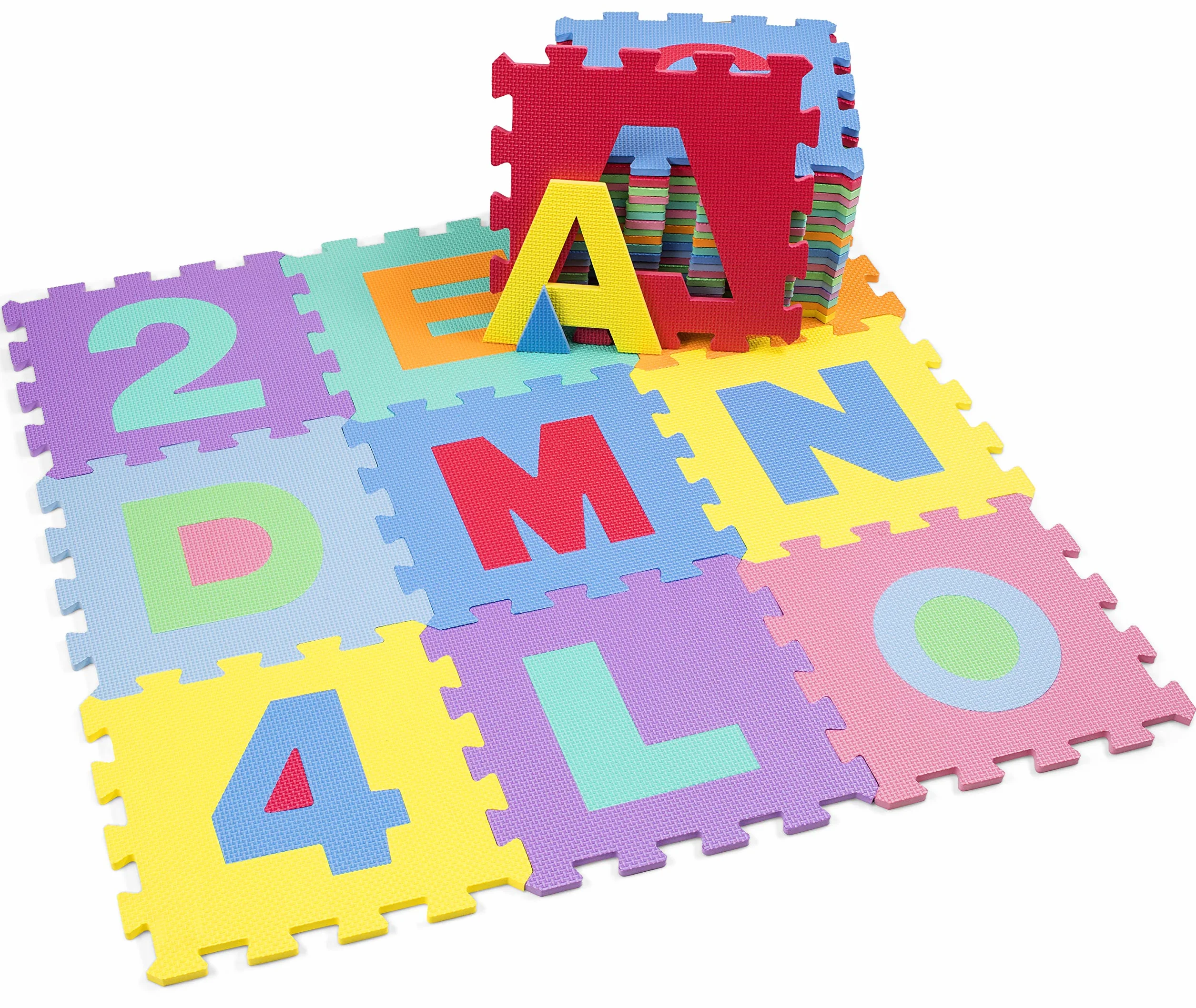 KIDUKU Tappeto Puzzle 36 pezzi Testato TÜV Rheinland con numeri e lettere colorati in morbida gomma EVA resistente isolante lavabile per bambini
