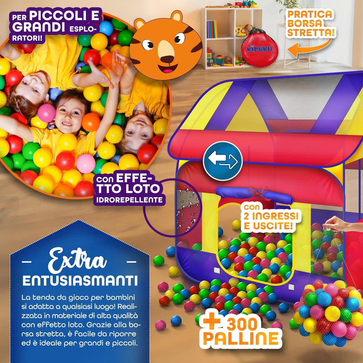 KIDUKU® Tenda Pop Up per bambini con piscina palline 300 palline borsa trasporto