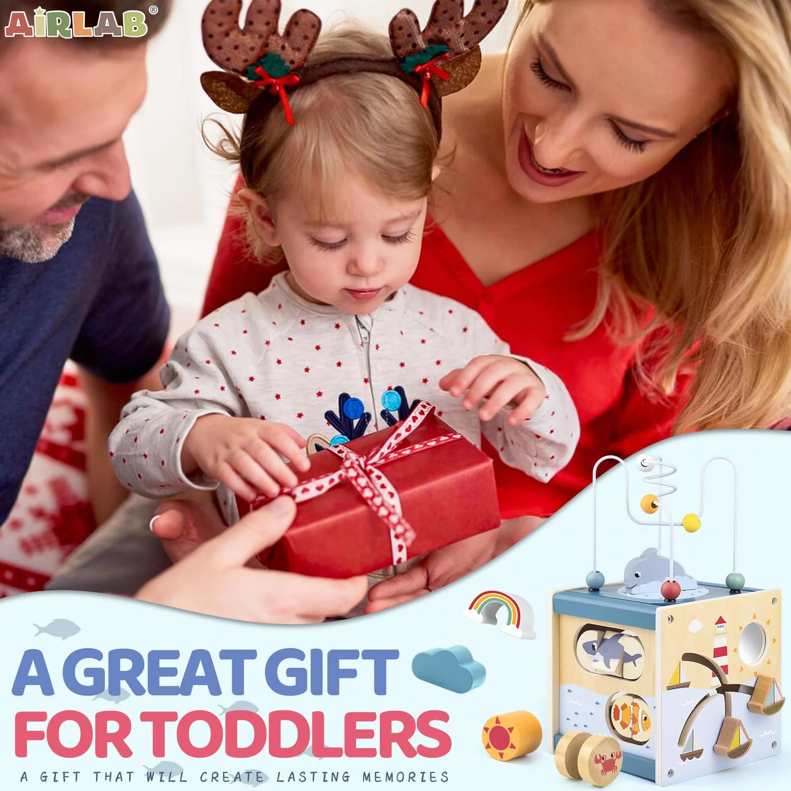 Airlab Cubo Montessori 1 Anno, Giochi Bambini Bambina Bambino 2 3 4 anni, Giochi Legno Bimba Bimbo Educativi Montessori, Labirinti di Perline, Giocattoli Regalo Compleanno Natale Ragazzi Ragazze 1 2 3