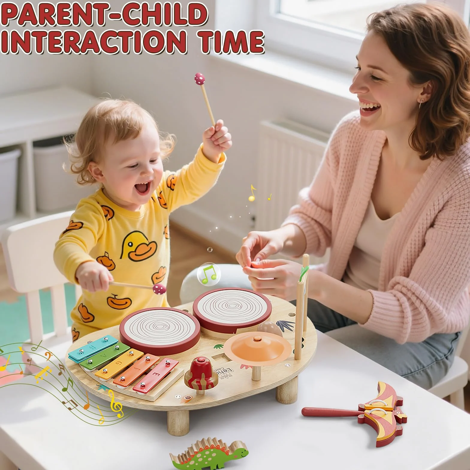 Lehoo Castle 9 in 1 Giochi Legno Montessori Strumenti Musicali, 9 in 1 Bambini Tamburi Set con Xilofono Batteria, Gioco 2 3 4 Anni, Educativi Interattivo Regalo