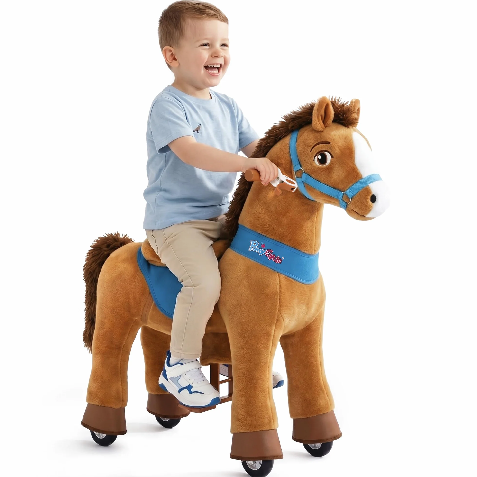 PonyCycle Essenziale Modello E Cavallo Cavalcabile per Bambini con Ruote Pony Cavalcabile per Bambini (con Freno/Taglia 3 per 3-4 Anni) Peluche Cavallo Marrone Chiaro - E337