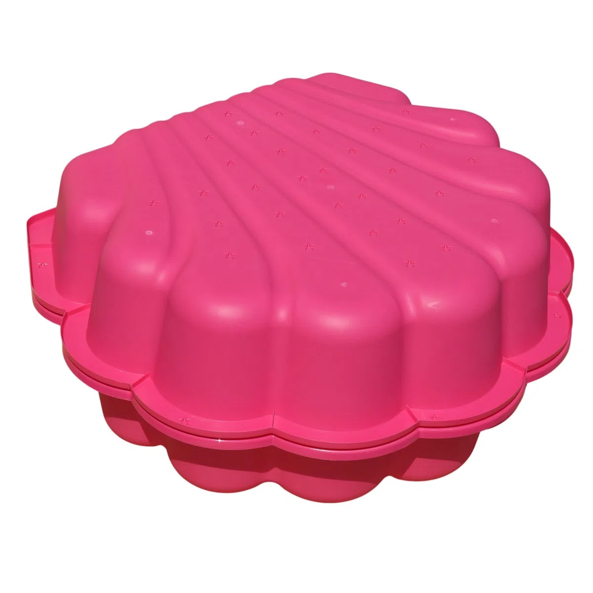 Conchiglia per sabbia e acqua per bambini, 2 pezzi, rosa con stelle – Scatola di sabbia e vasca da bagno per il giardino – Conchiglia da gioco in plastica con coperchio – Giocattolo da acqua per