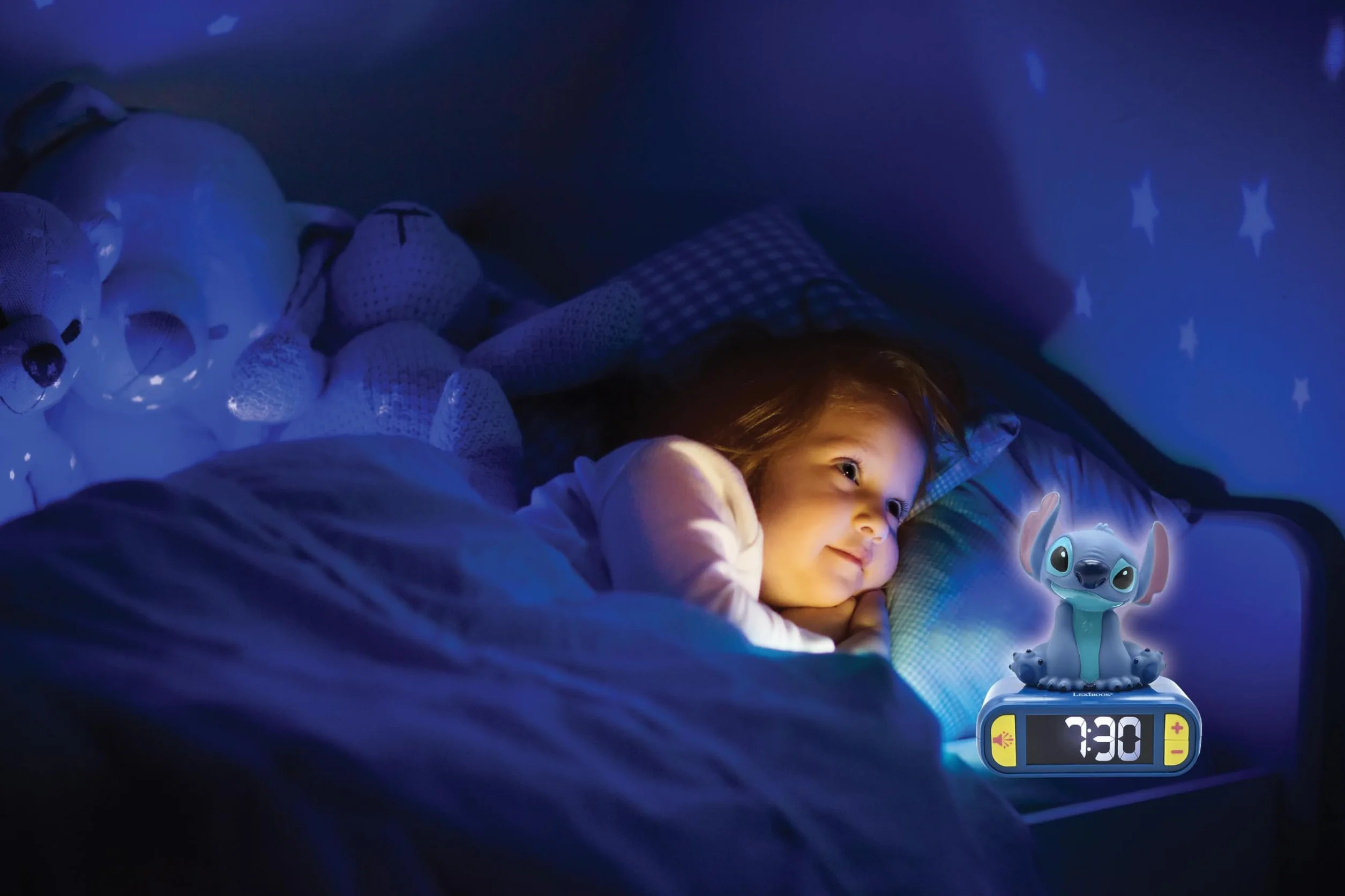 Lexibook, Disney Stitch, Sveglia notturna Stitch, Suoni e melodie, Schermo LCD retroilluminato, Luminoso, Snooze, Blu, RL800DLXB