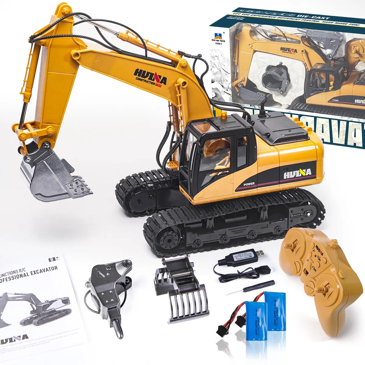 Escavatore Telecomandato 3 in 1 da 6-10 Anni, 1:14 RC in Metallo Con Batteria e Caricatore - Regalo di Compleanno