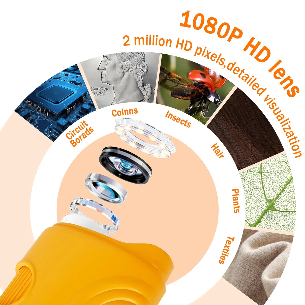LURICO Microscopio Digitale Bambini Portatile con Schermo HD 1080P, 200-1000x Ingrandimento, Batteria Ricaricabile - Regalo STEM per Esplorazione all’Aperto e Aula, Bambini 4-12 (giallo)