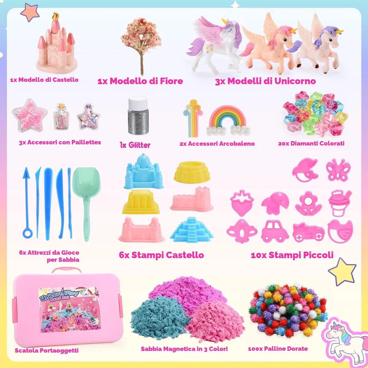 Regalo unicorno per ragazze Magic Sand Toy sabbia da gioco per bambini 3-10 anni