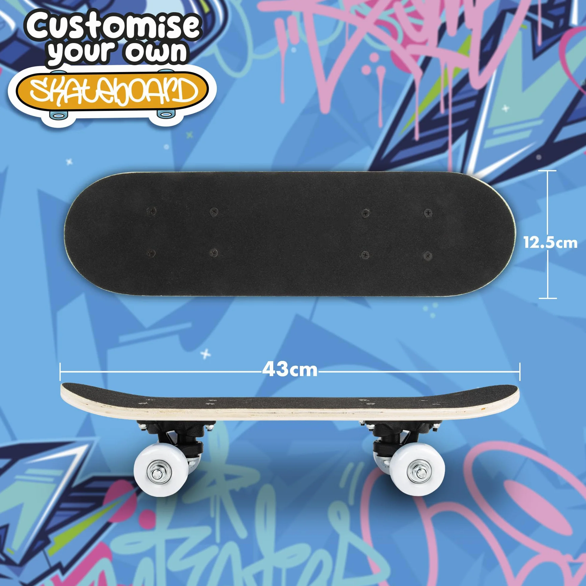 Abeec Skateboard per bambini, 43 cm, per principianti, mini skate board per bambini dai 5 anni in su, con adesivi inclusi