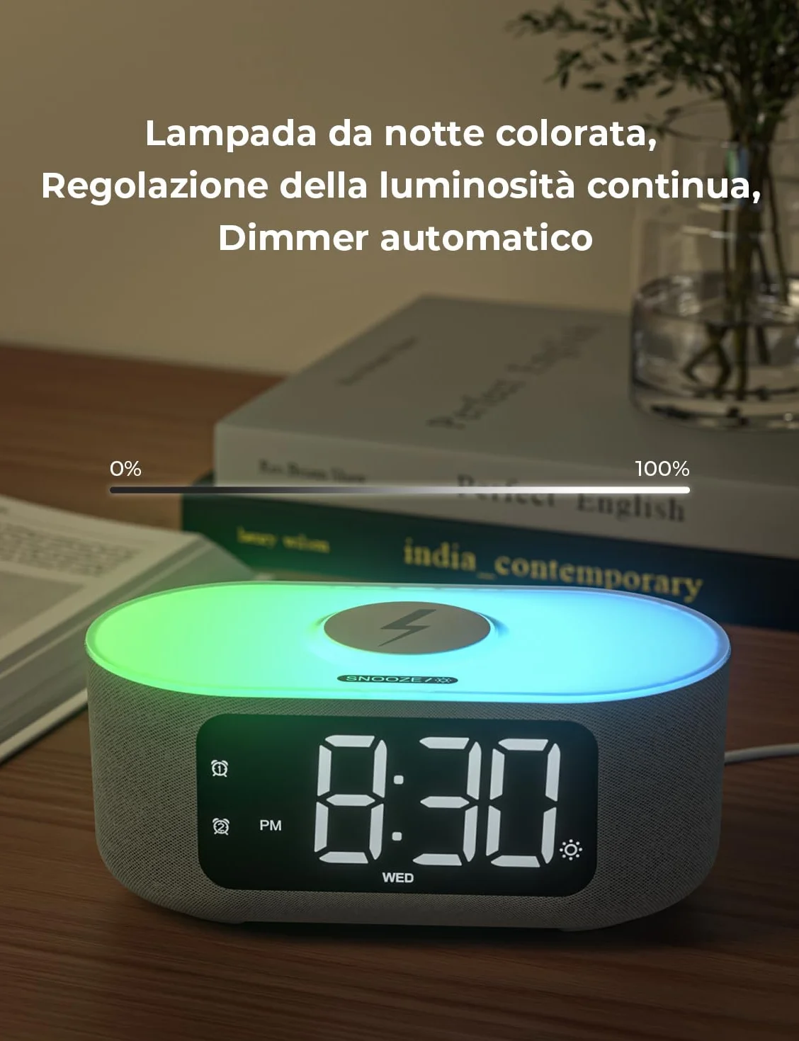 LIORQUE Sveglia Digitale Da Comodino Con Ricarica Wireless Da 15 W, Bluetooth,Doppi Allarmi, Snooze, Luce Noctturna, Timer Di Spegnimento, 10 Luminosità, 16 Livelli Di Volume,per Camera Da Letto