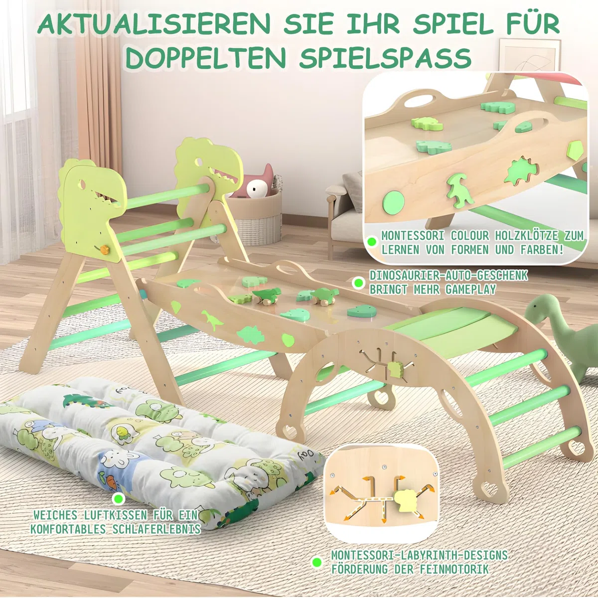 Montessori 9 in 1 Set da Gioco per Arrampicata per Bambini con Cuscino e Scivolo