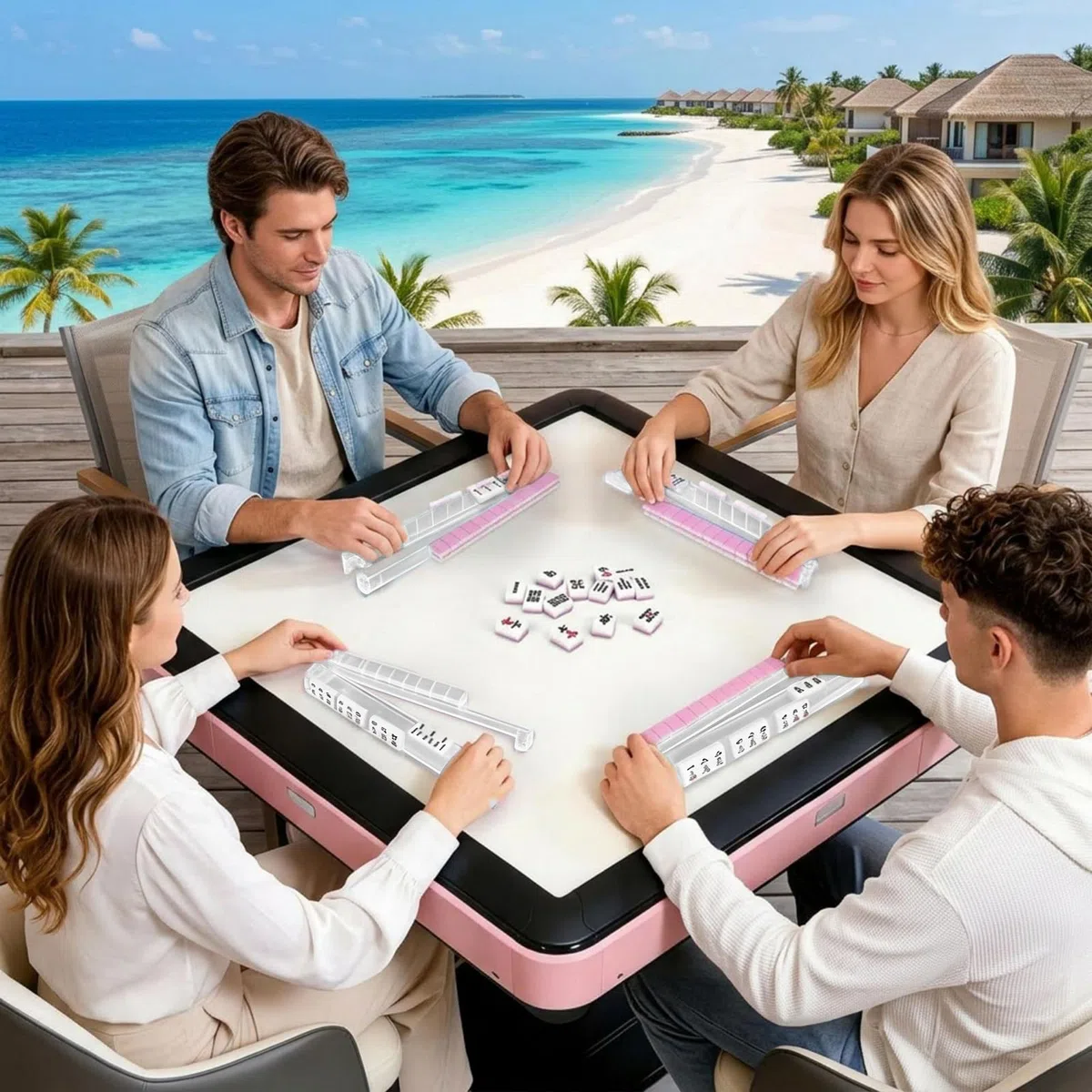 Rack per Mahjong antiscivolo con pulsanti, set da 4 in acrilico trasparente, accessorio per Mah Jong americano