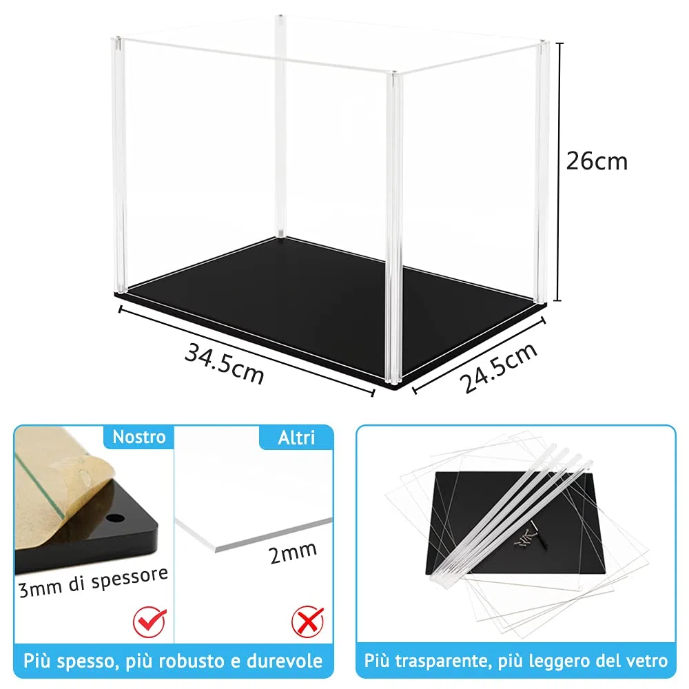 Teca Plexiglass (34,5 x 24,5 x 26 cm) Vetrina Acrilico Espositore per Pallone da Calcio Basket, Modellino