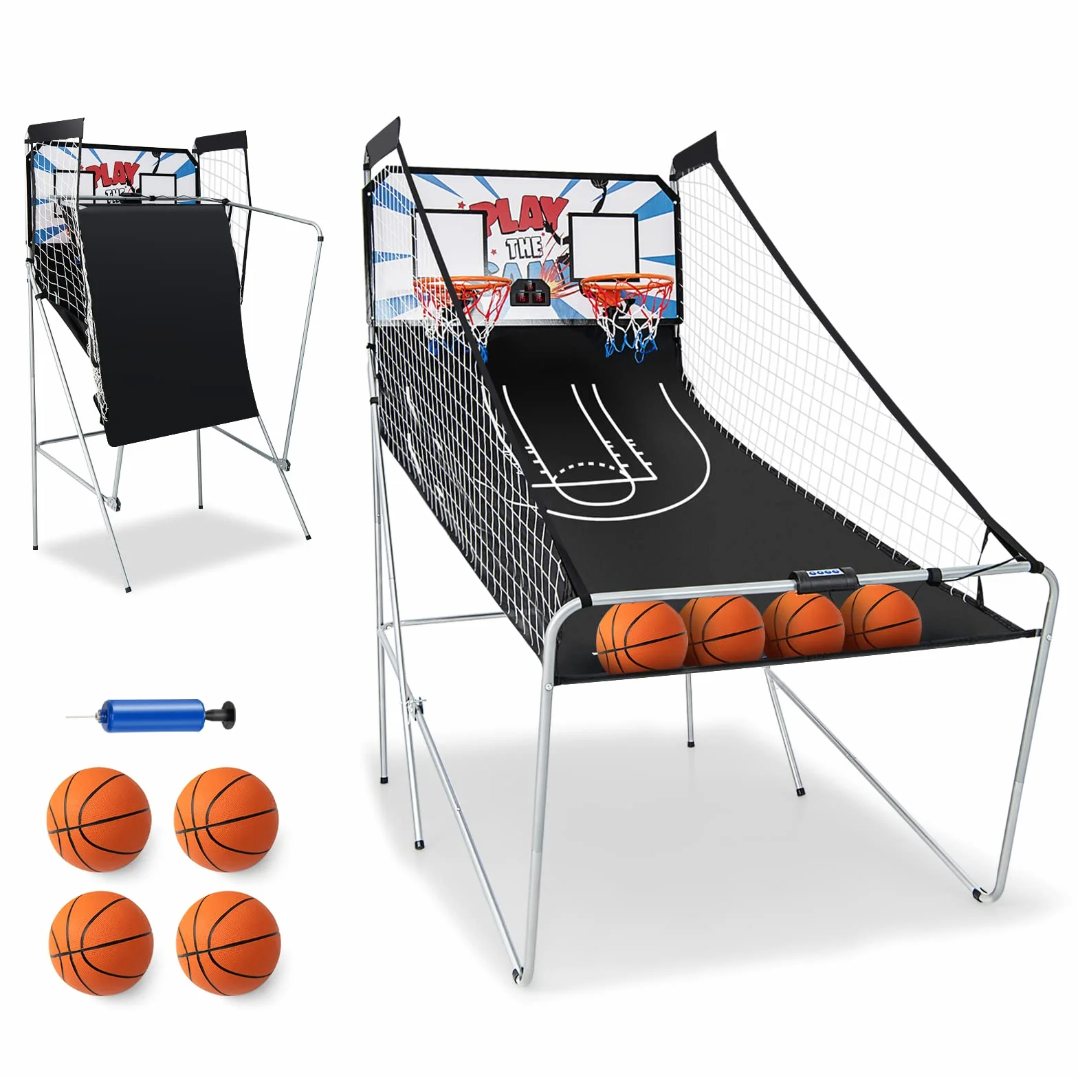 COSTWAY Macchina da Pallacanestro Elettronica, Canestro Basket da Camera a Doppio Tiro Pieghevole con Punteggio Elettronico, 4 Palle, 8 Modalità di Gioco e 2 Canestri (Bianco)