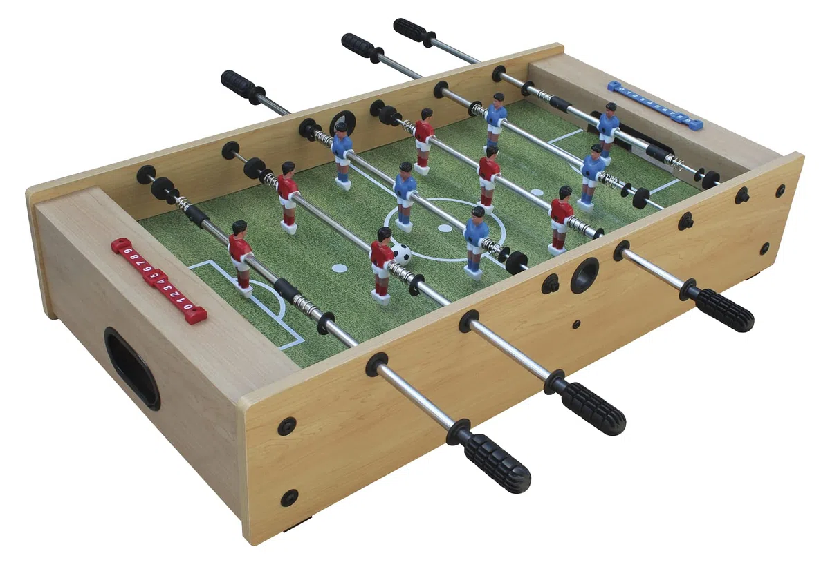 Garlando F-MINI 2 IN 1 Calciobalilla e hockey da tavolo in un solo prodotto; aste telescopiche comprese nella dotazione. Salvaspazio