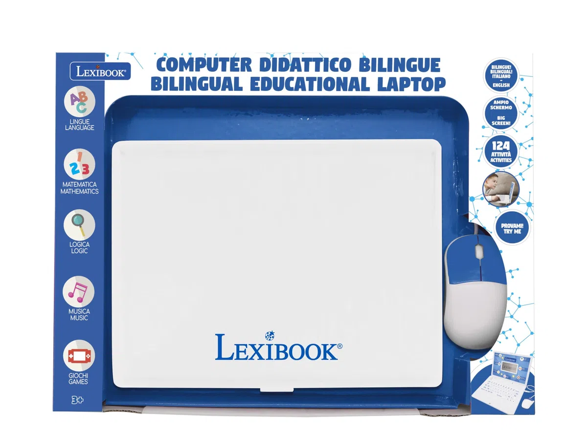 Lexibook - Computer Portatile educativo bilingue Italiano/Inglese - 124 attività per Un apprendimento Divertente e interattivo - Matematica, logica, Musica, Orologio - JC598i5LXB