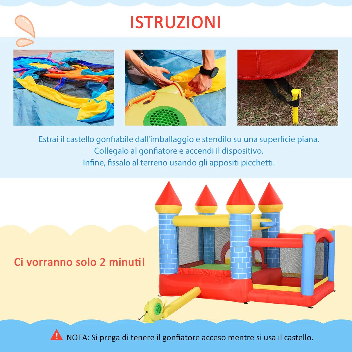 Outsunny Castello Gonfiabile Gigante e Rimbalzante per Bambini 3-8 Anni con Scivolo, Piscina e Canestro, 280cmx260cmx210cm