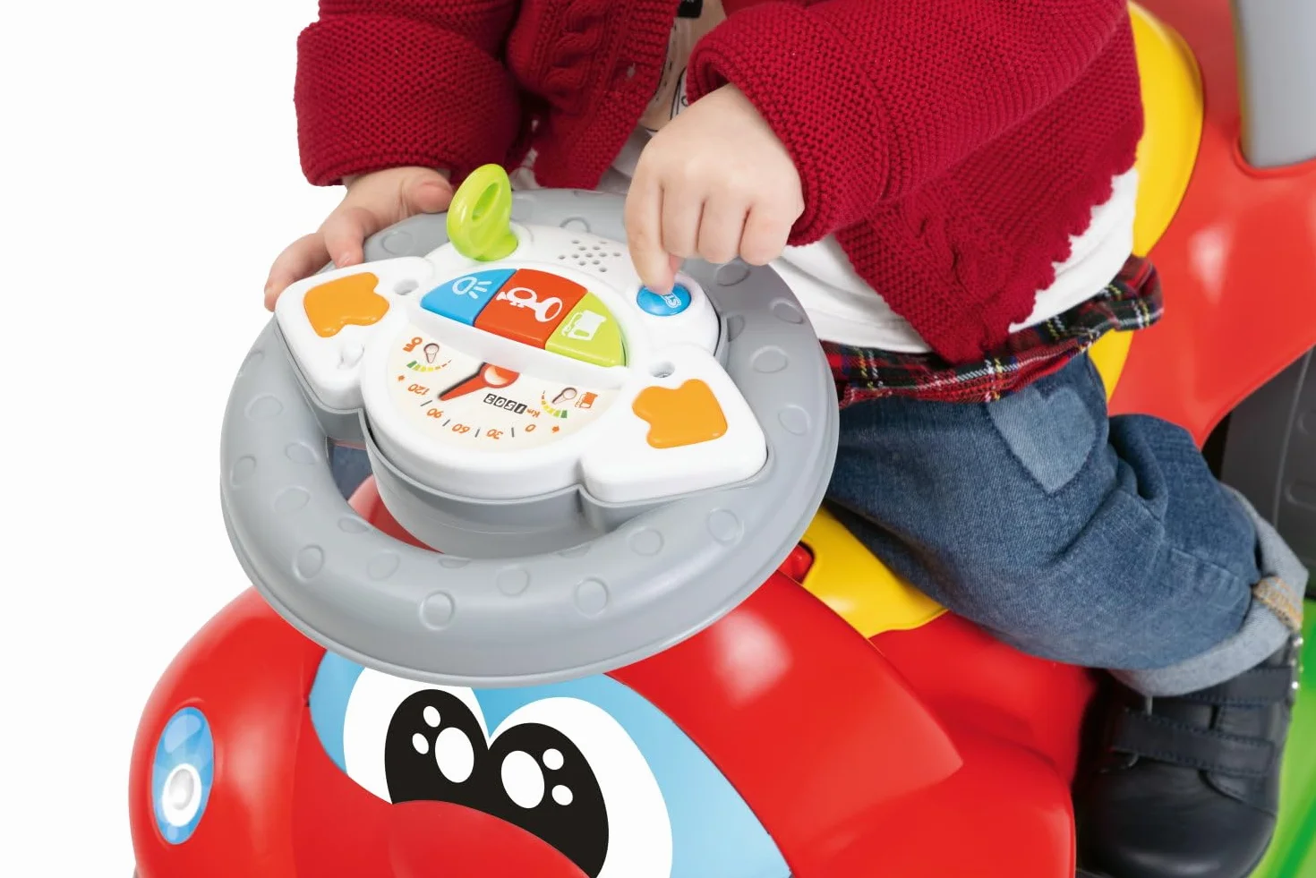 Chicco Billy Quattro, Gioco 4in1 Evolutivo,Cavalcabile,Primipassi,Dondolo,Spingi&Vai,Volante Elettronico con Luci e Suoni, Made in Italy,Plastica Riciclata 80%,Giochi Bambini 9-36 Mesi, Red, Rosso