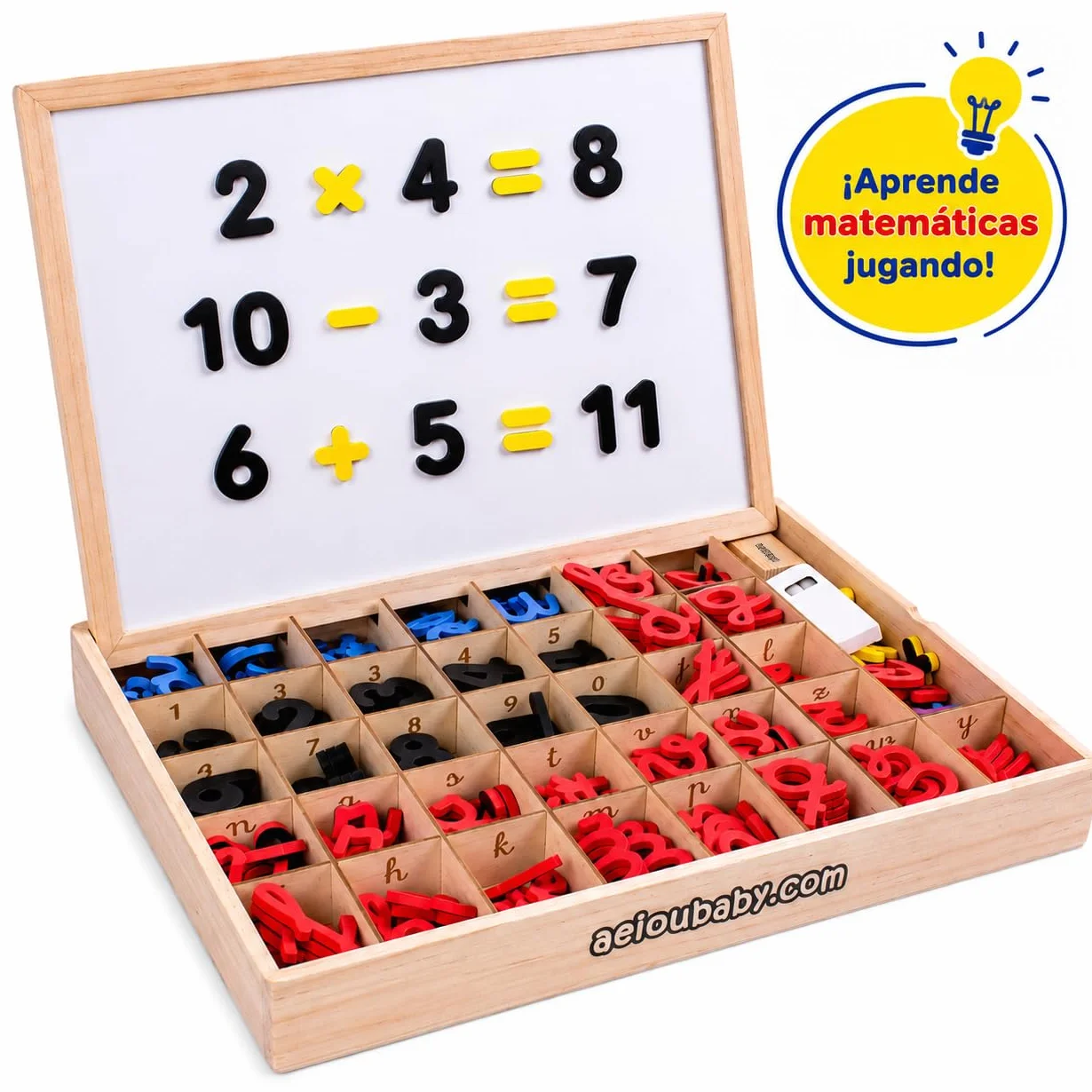 Lettere e numeri magnetici Montessori | Legato Cursive Mobile Legate. Maiuscole, minuscole e cifre in gomma EVA | Lavagna reversibile e scatola di legno | Gioco educativo Imparare a leggere e scrivere