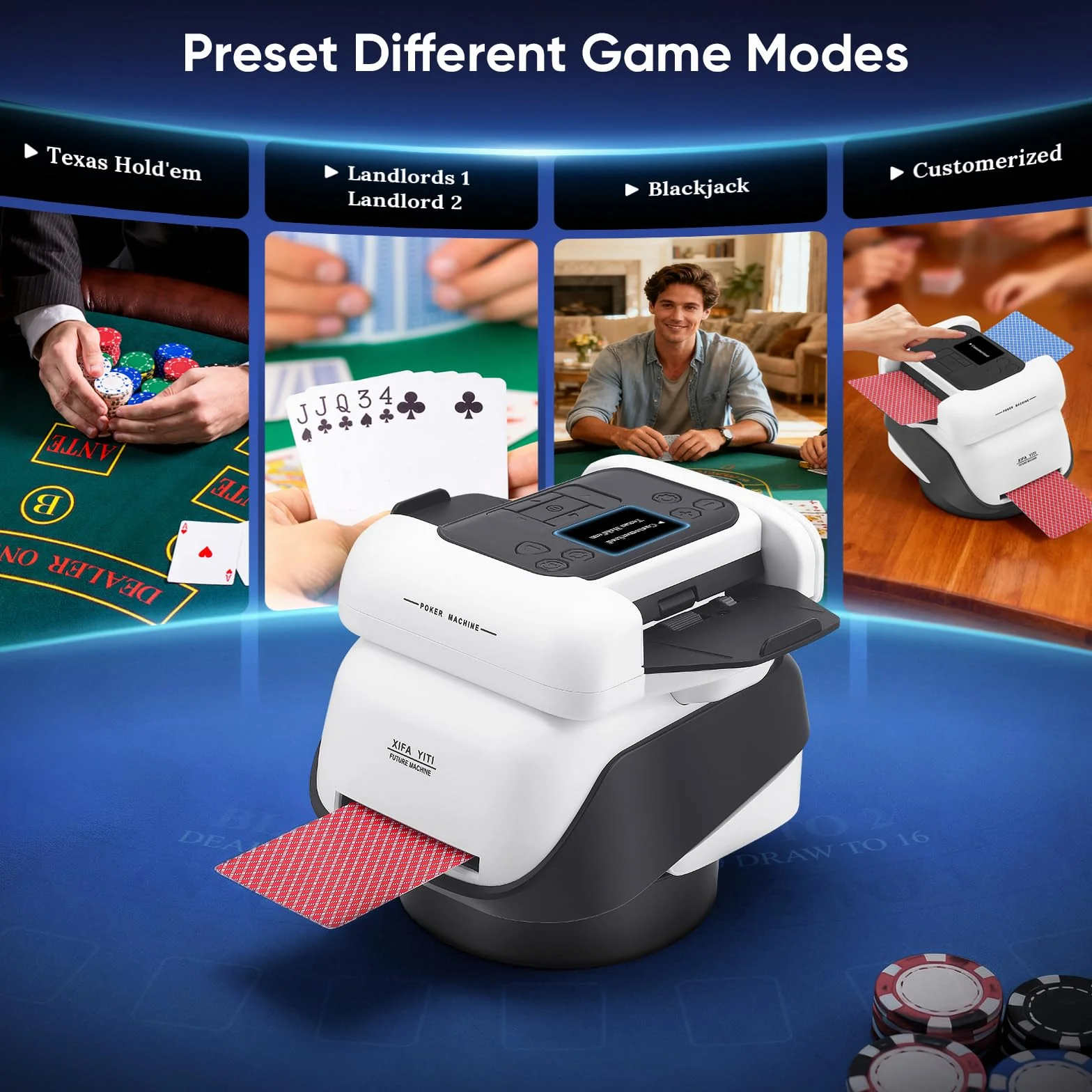 Miscelatore automatico per carte e trasmettitore di carte 2 in 1, mixer carte con 4 telecomandi, 2-8 giocatori, ricaricabile, silenzioso per poker, Texas Hold'em, Blackjack, UNO