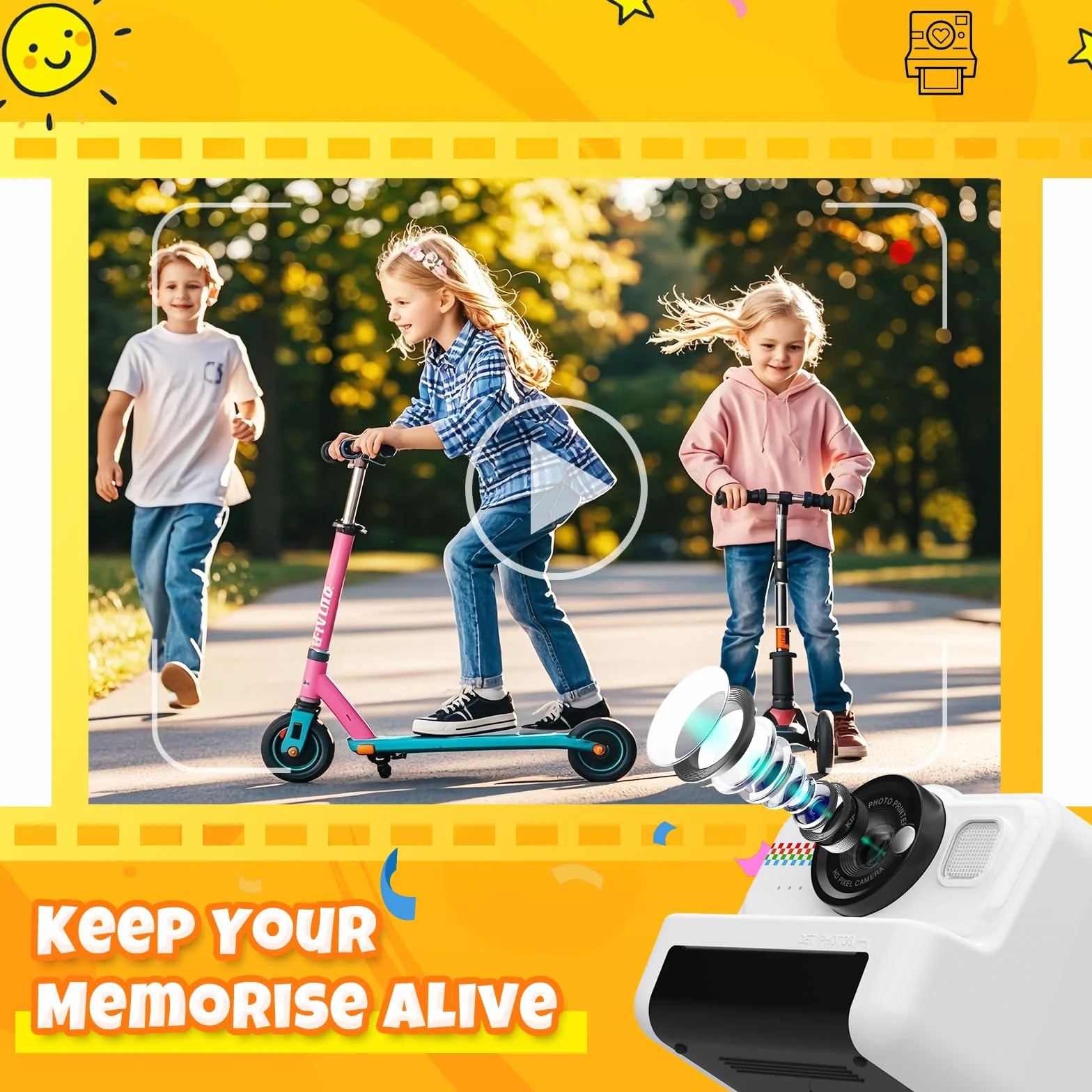 HiMont Fotocamera Istantanea Bambini HD 1080P con Scheda 32GB e 3 Rotoli Carta Stampa Regalo 3-14 Anni