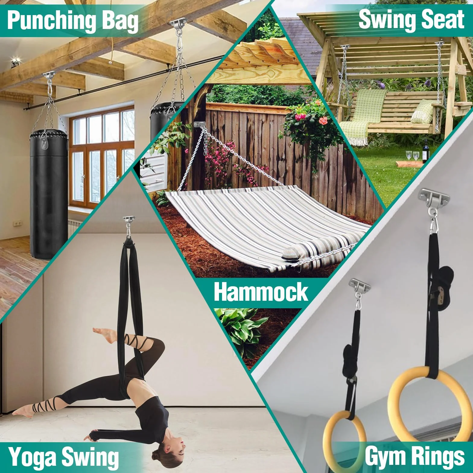 BETOOLL Ganci per Altalena con Cuscinetti, Kit Pesante per Altalena da Veranda per Appendere per Parco Giochi all'aperto, Albero, Montaggio a Soffitto per Interni, Staffe, Ganci per Amaca da Yoga