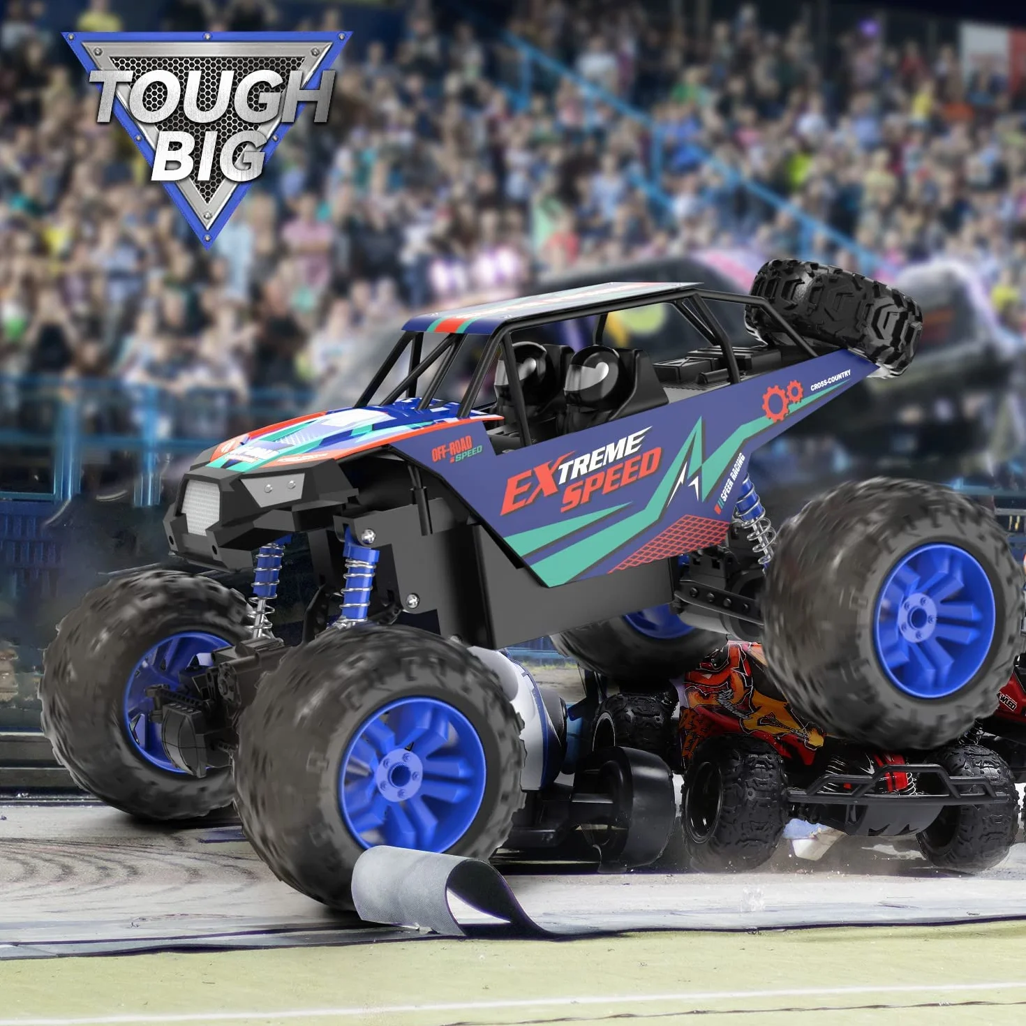 DEERC Grandi auto telecomandate 1:8 Monster Truck fuoristrada con suono realistico, 2,4 GHz 4WD Rock Crawler giocattolo per ogni terreno, 2 batterie per 80 minuti di gioco