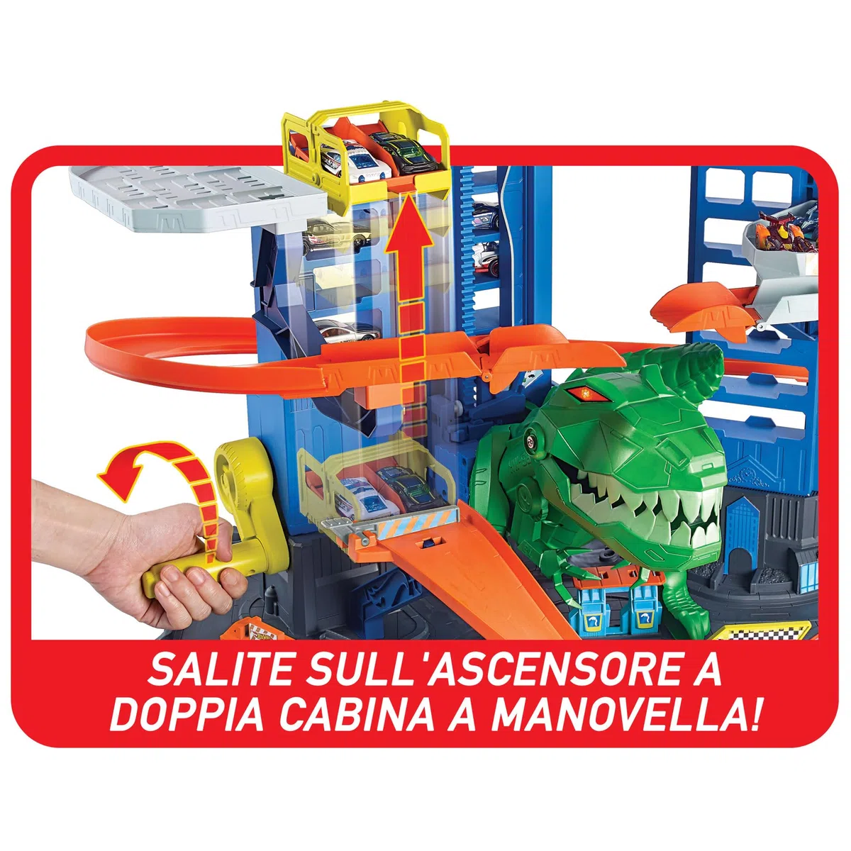 Hot Wheels City Robo T-Rex Ultimate Garage Modalità multigiocatore a più livelli per riporre auto in scala 100 plus 1 64, idea regalo per bambini dai 5 anni in su, GJL14